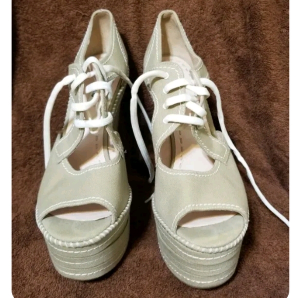 MIU MIU CALZATURE DONNA PEEP TOE LACE UP  PLATFORM WEDGES 41 - Picture 5 of 7